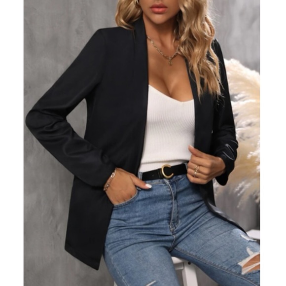 Classic khaki business casual open front blazer - Picture 9 of 16